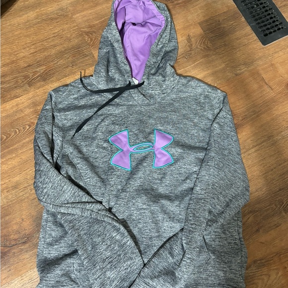Under Armour Heather Gray Hoodie with Pink Logo - Picture 2 of 4